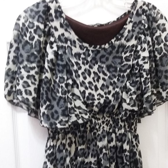 Leopard Print Dress - gather waist - Picture 1 of 4